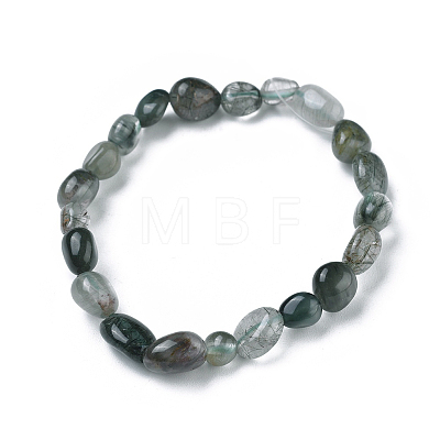 Natural Green Rutilated Quartz Bead Stretch Bracelets BJEW-K213-22-1