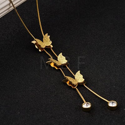 PVD Vacuum Plating 304 Stainless Steel Butterfly Pendant Necklaces NJEW-C063-01G-1