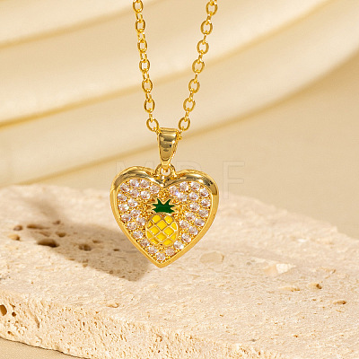 Brass Micro Pave Clear Cubic Zirconia Yellow Enamel Heart Pendant Necklaces for Women WGADC0E-01-1