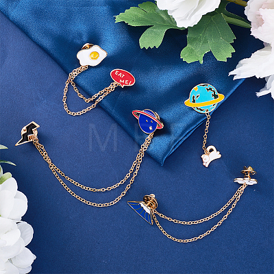 Gorgecraft 4Pcs 4 Style Planet & Egg & Mountain & Rabbit Hanging Chain Brooches JEWB-GF0001-32-1