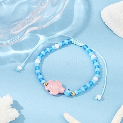 Tortoise Synthetic Turquoise Braided Bead Bracelets for Women BJEW-JB11694-1