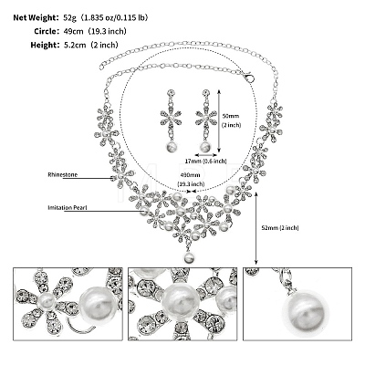 Alloy & Rhinestone Studs Earrings & Necklaces Set PW-WG15CAD-02-1