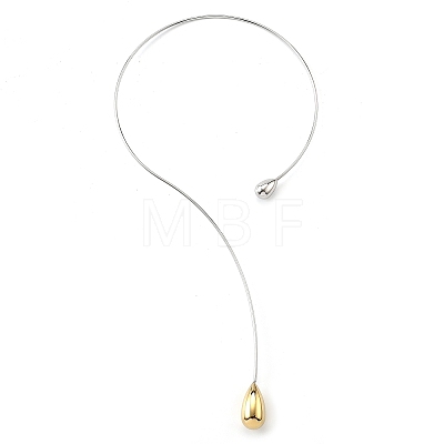 304 Stainless Steel Teardrop Pendant Open Cuff Necklaces for Women NJEW-R003-02GP-01-1