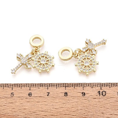 Brass Micro Pave Clear Cubic Zirconia European Dangle Charms KK-T080-45G-1