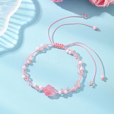 Rose Glass Seed Beads & Glass Braided Bead Bracelets BJEW-MZ00313-01-1