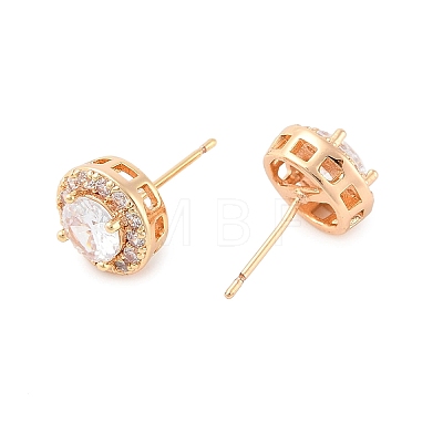 Rack Plating Flat Round Brass Clear Cubic Zirconia Stud Earrings EJEW-M090-19G-03-1