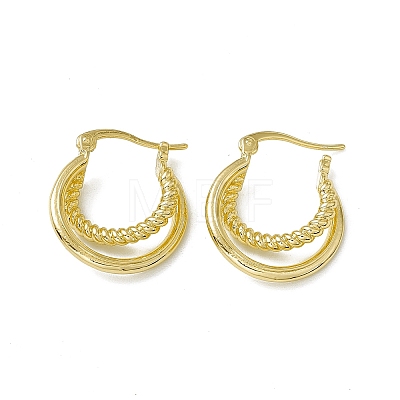 Rack Plating Brass Double Line Twist Rope Hoop Earrings for Women EJEW-F294-11G-1