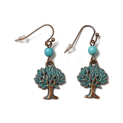 3 Pairs 3 Style Tree & Feather & Stone Shape Alloy Dangle Earrings Set EJEW-G330-03R-1