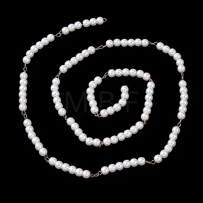 304 Stainless Steel & ABS Plastic Pearl Round Bead Cable Chains CHS-G048-01G-1