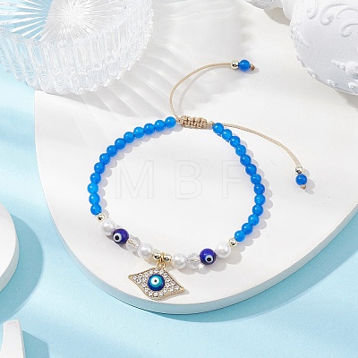 Round Shell Pearl & Natural Dyed Blue Malaysia Jade  Braided Bead Bracelets BJEW-JB10718-01-1