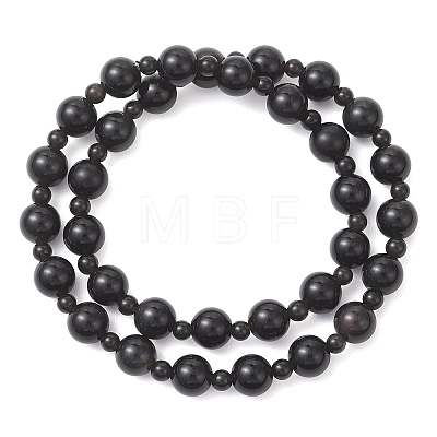Natural Obsidian Beaded Stretch Bracelets for Women Men BJEW-JB13006-02-1