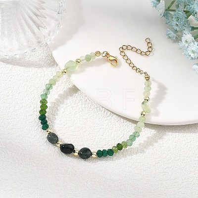 Dyed Natural Malaysia Jade & Moss Agate & Prehnite Nuggets & Rondelle Beaded Bracelets for Women BJEW-JB14090-02-1