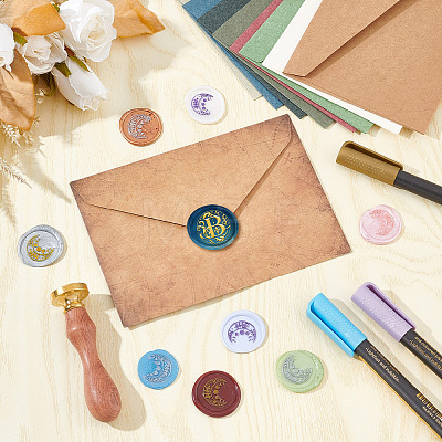 Brass Wax Seal Stamps with Rosewood Handle AJEW-WH0412-0235-1