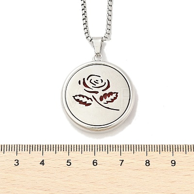 316 Surgical Stainless Steel Aromatherapy Diffuser Perfume Hollow Flat Round Pendant Box Chain Necklaces NJEW-R016-01P-02-1