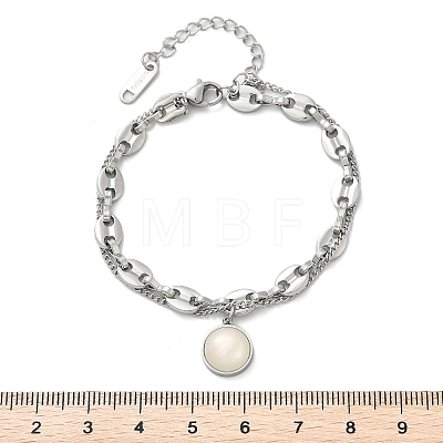 304 Stainless Steel Coffee Bean & Cable Cahin Charm Bracelets for Women BJEW-U024-01P-1