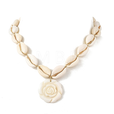 Summer Natural Freshwater Shell Carved Pendant Necklaces NJEW-JN06566-02-1