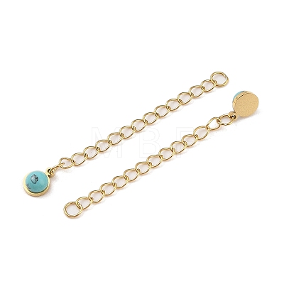 Ion Plating(IP) 316 Surgical Stainless Steel Curb Chain Extender with Synthetic Turquoise Round Charm STAS-A097-01G-14-1