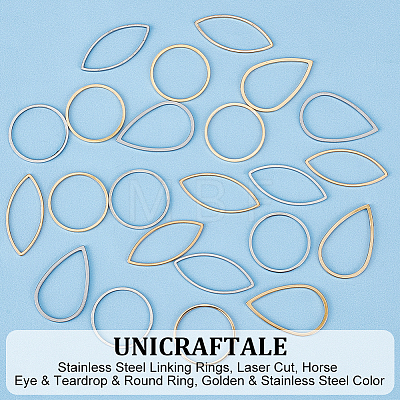 Unicraftale 36Pcs 6 Style 201 & 304 Stainless Steel Linking Rings STAS-UN0054-38-1