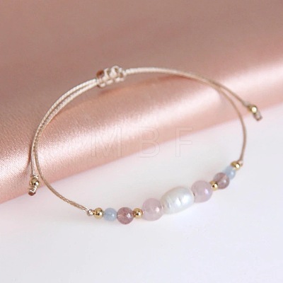 Natural Gemstone & Imitation Pearl Beaded Bracelet UH6167-1