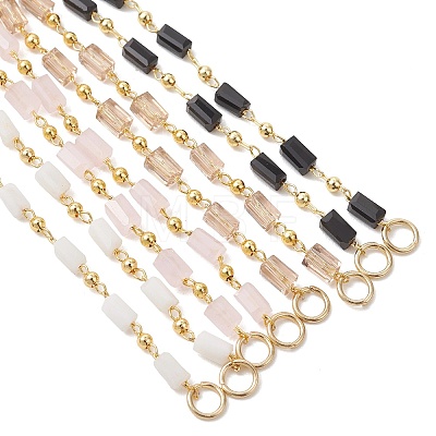 Handmade Glass Cuboid Beaded Chain Bracelet Making AJEW-JB01598-1