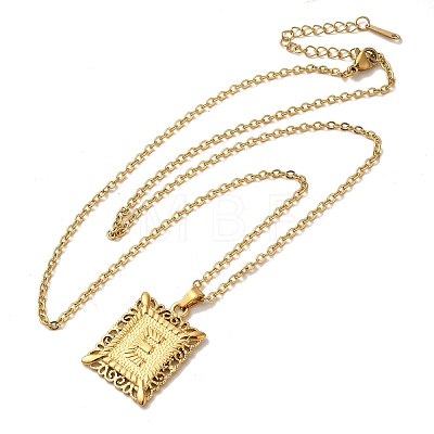 201 Stainless Steel Cable Chain Rectangle with Letter Pendant Necklaces NJEW-M070-01G-E-1