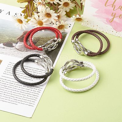 Braided Imitation Cowhide Leather Cord Bracelets for Couple BJEW-JB06443-1