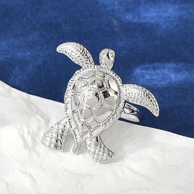 Sea Turtle Brass Cuff Rings for Women RJEW-A059-06P-1