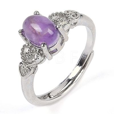 Oval Natural Amethyst Adjustable Rings RJEW-Q819-01P-10-1