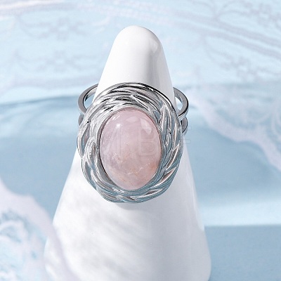 Oval Natural Rose Quartz Finger Rings RJEW-M063-01P-11-1