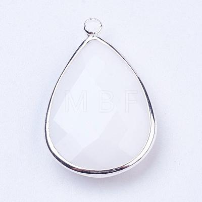 Silver Color Plated Brass Glass Teardrop Pendants GLAA-M006-A-22S-1