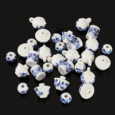 32Pcs 4 Styles Handmade Porcelain Beads PORC-TA0001-78B-1