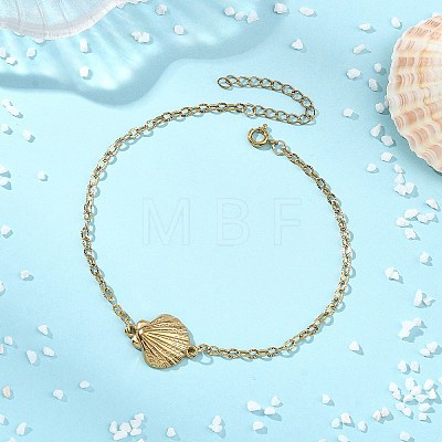 Ocean 304 Stainless Steel Shell Shape Link Textured Cable Chain Anklets for Women AJEW-AN00828-1