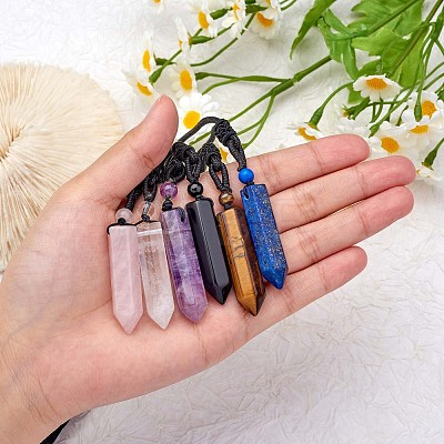 Natural Tiger Quartz Bullet Pendant Necklace JN1043A-1