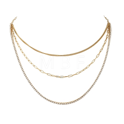 Unisex 304 Stainless Steel 3 Layer Necklaces for Women Men NJEW-P357-02G-1