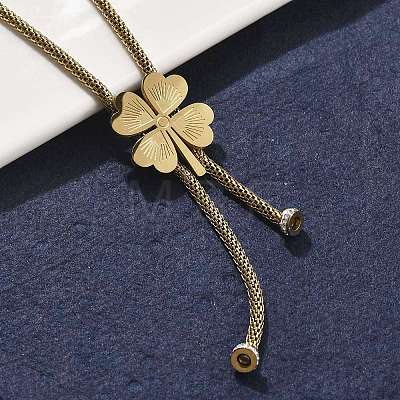 304 Stainless Steel Crystal Rhinestone Clover Lariat Necklaces NJEW-V001-11G-1
