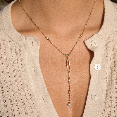 304 Stainless Steel Crystal Rhinestone Pendant Y Necklaces for Women NJEW-F375-01G-05-1