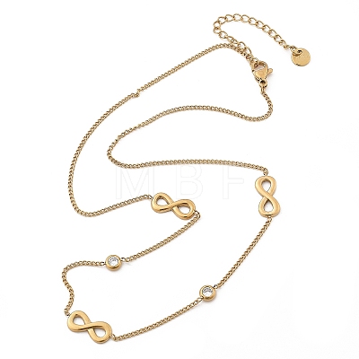 304 Stainless Steel Clear Cubic Zirconia Infinity Link Chain Necklaces for Women NJEW-C069-01G-1