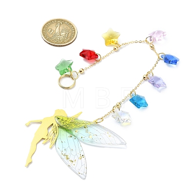 Brass & Transparent Epoxy Resin Fairy Pendant Decoration HJEW-JM02635-01-1