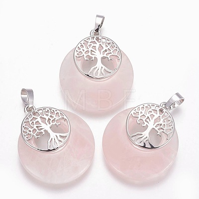 Natural Rose Quartz Pendants X-G-F573-C12-1