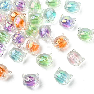 30Pcs UV Plating Rainbow Iridescent Acrylic Beads OACR-YW0003-53-1