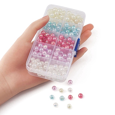 250Pcs 5 Colors Transparent Crackle Acrylic Beads MACR-YW0002-52-1