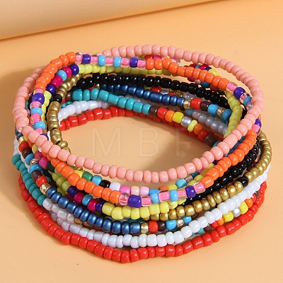 12Pcs 12 Color Glass Beaded Stretch Bracelets Set PW-WG46683-01-1