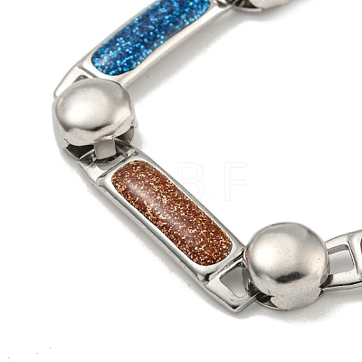 304 Stainless Steel Enamel Rectangle Link Chain Bracelets with Glitter Powder BJEW-S153-04P-01-1