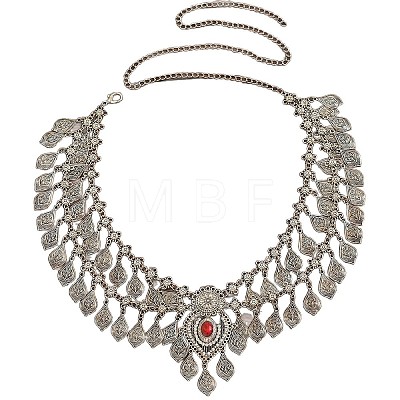 Boho Alloy & Iron Siam Rhinestone Embossed Teardrop Tassel Chain Belts WGEDD79-01-1