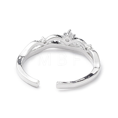 Clear Cubic Zirconia Crown Open Cuff Ring RJEW-C056-01P-1