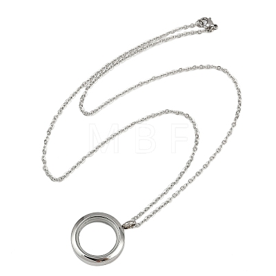 304 Stainless Steel Visible Flat Round Locket Pendant Pet Urn Ashes Necklaces NJEW-S455-08P-1