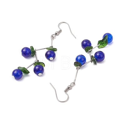 Spray Painted Crackle Glass Beads & Natural Diopside Chip Beads Dangle Earrings EJEW-JE06289-01-1