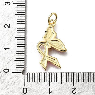 October Breast Cancer Pink Awareness Ribbon Brass Enamel Pendants KK-G525-10G-03-1