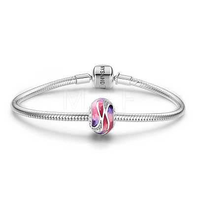 TINYSAND Pink Noble Love Rondelle Rhodium Plated 925 Sterling Silver European Beads TS-C-014-1