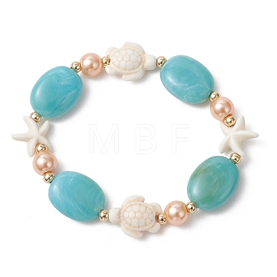 Synthetic Turquoise & Acrylic & Glass Pearl Beaded Stretch Bracelets for Women BJEW-JB13784-1